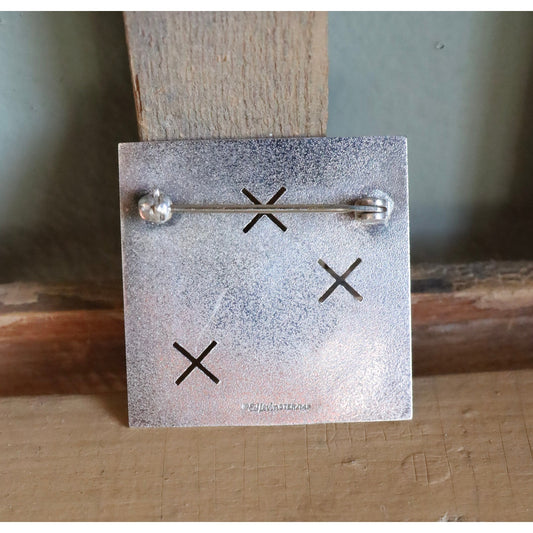 A Vintage Sterling and 14K Yellow Gold XO and Heart Ed Levin Brooch Tic Tac Toe Game