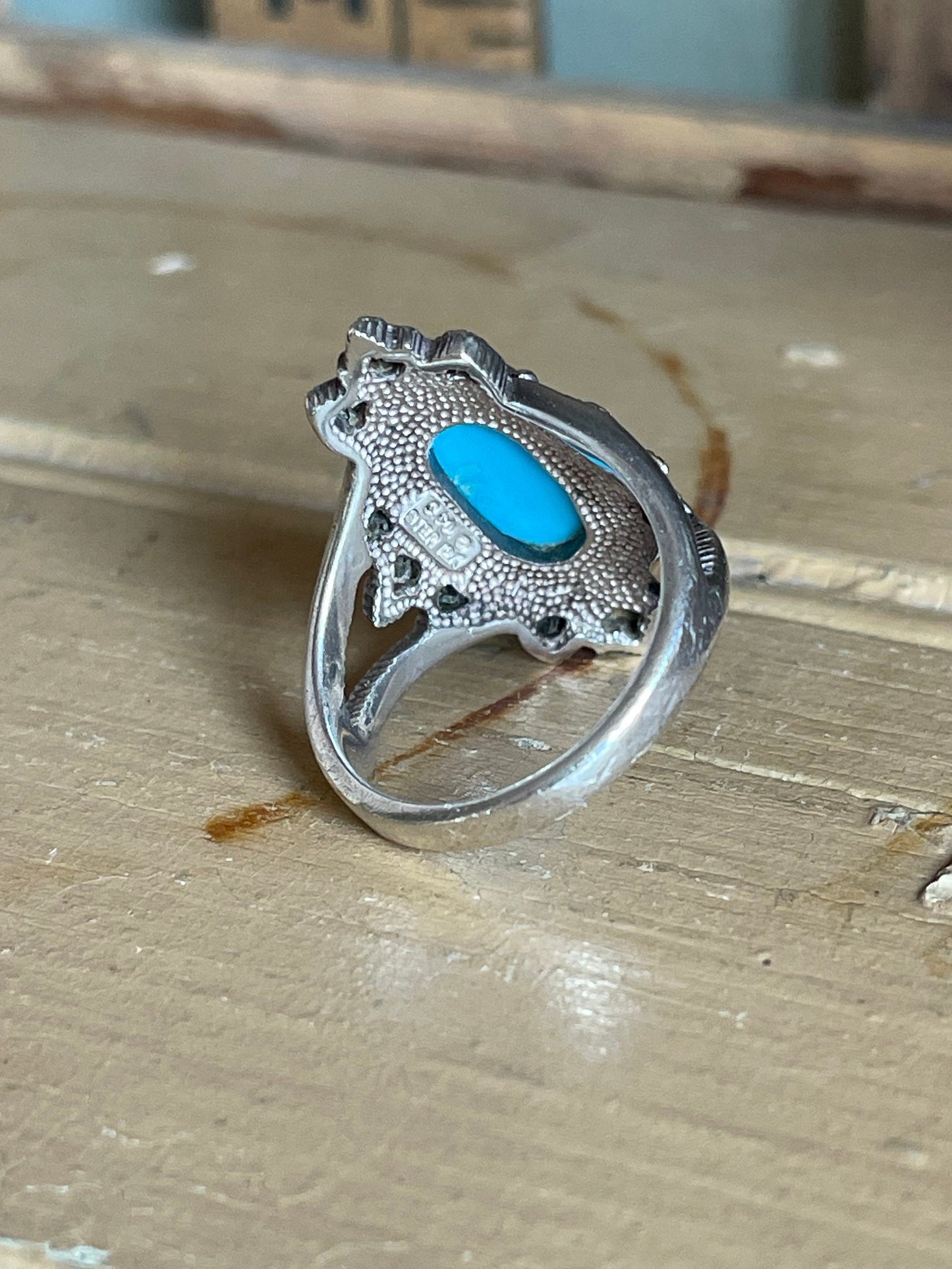 Vintage Turquoise Ring: Sterling, 12K Rose & Green Gold, Size 7