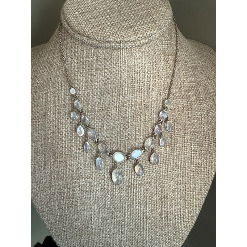 An Antique Silver Set Moonstone Edwardian Period Necklace