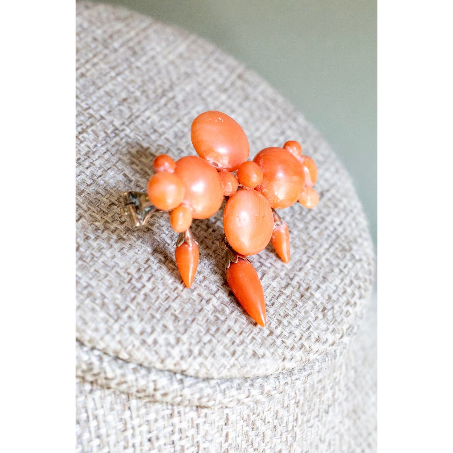 Antique Victorian Natural Untreated Coral Brooch With Hook in 10K Yellow Gold