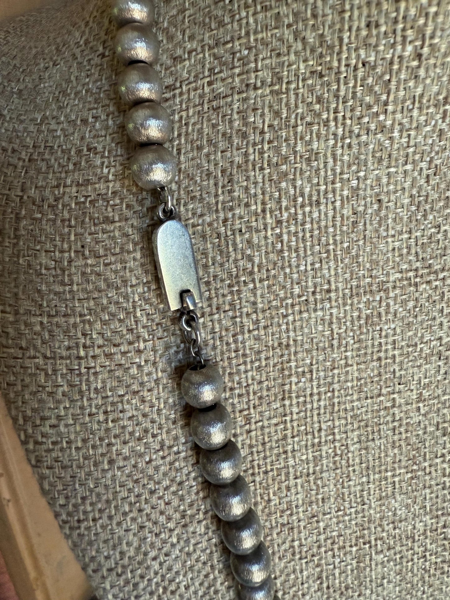 Vintage Sterling Silver Mexican Pearl Brushed Sterling Silver Bead Necklace