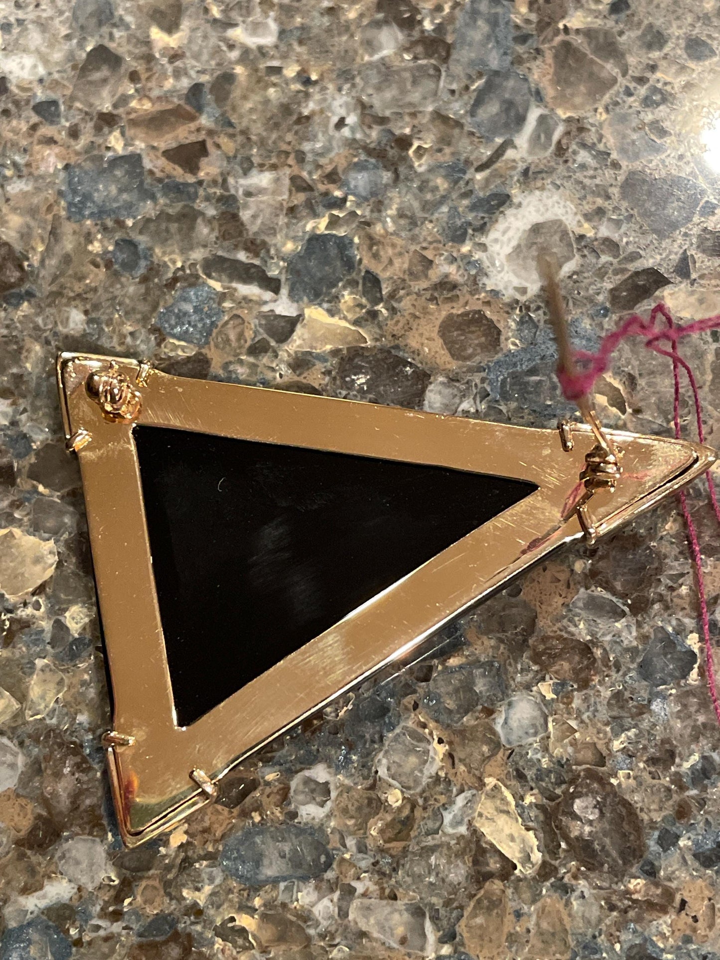 Fine 1980's 14K Gold Brooch with Onyx and Pave Set Diamonds