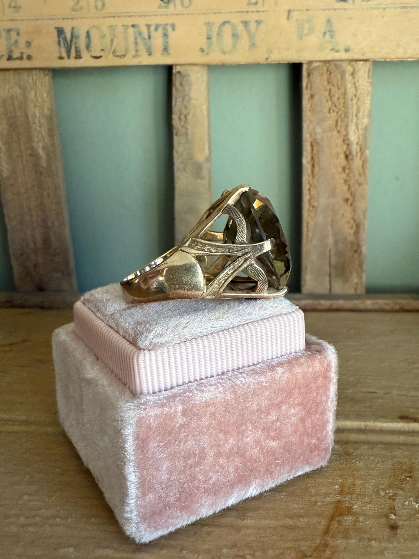 The Ultimate 1960's Bauble Cocktail Golden Quartz 14K Yellow Gold Ring