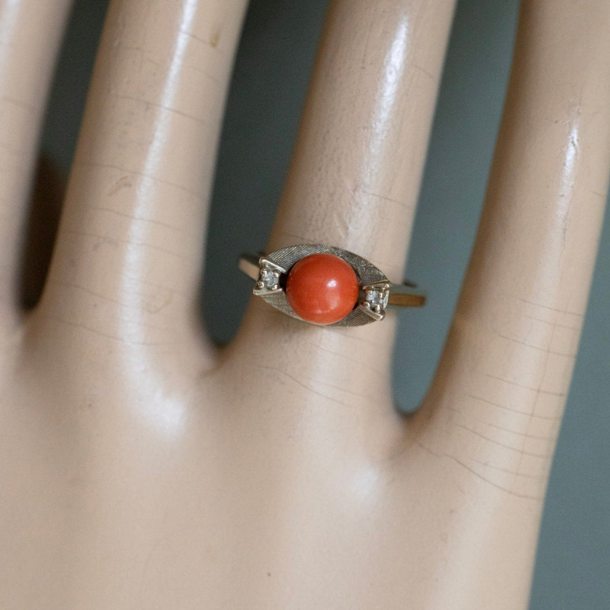 1960's 10K Yellow Gold Natural Coral Ball Ring