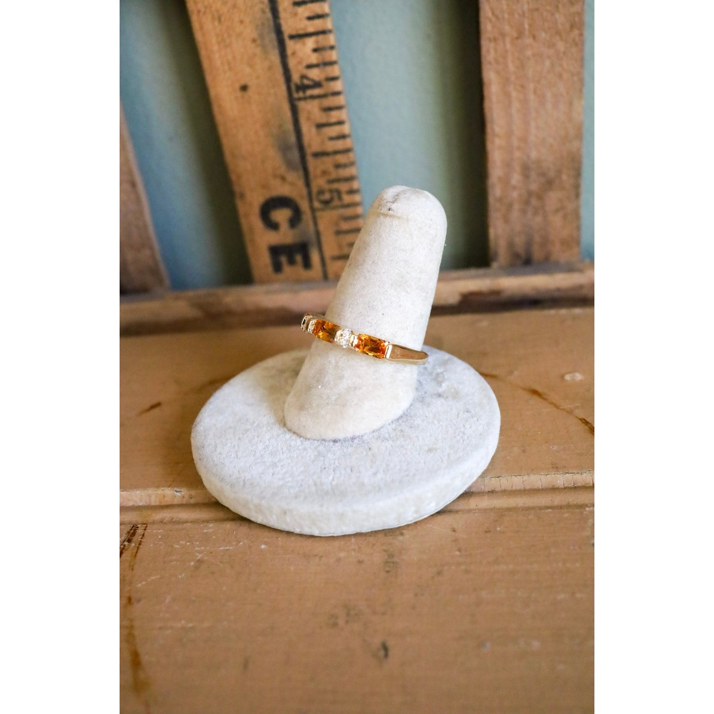 Vintage 14K Yellow Gold Citrine and Diamond Band Ring