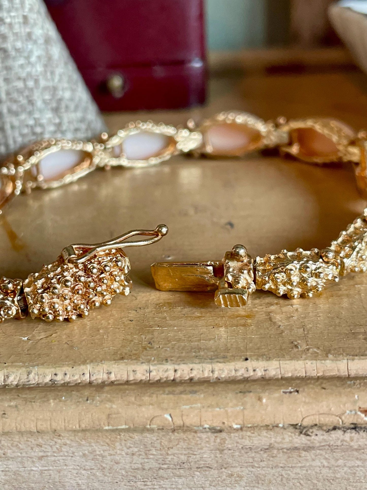 1960's Angel Skin Coral 14K Yellow Gold Bracelet