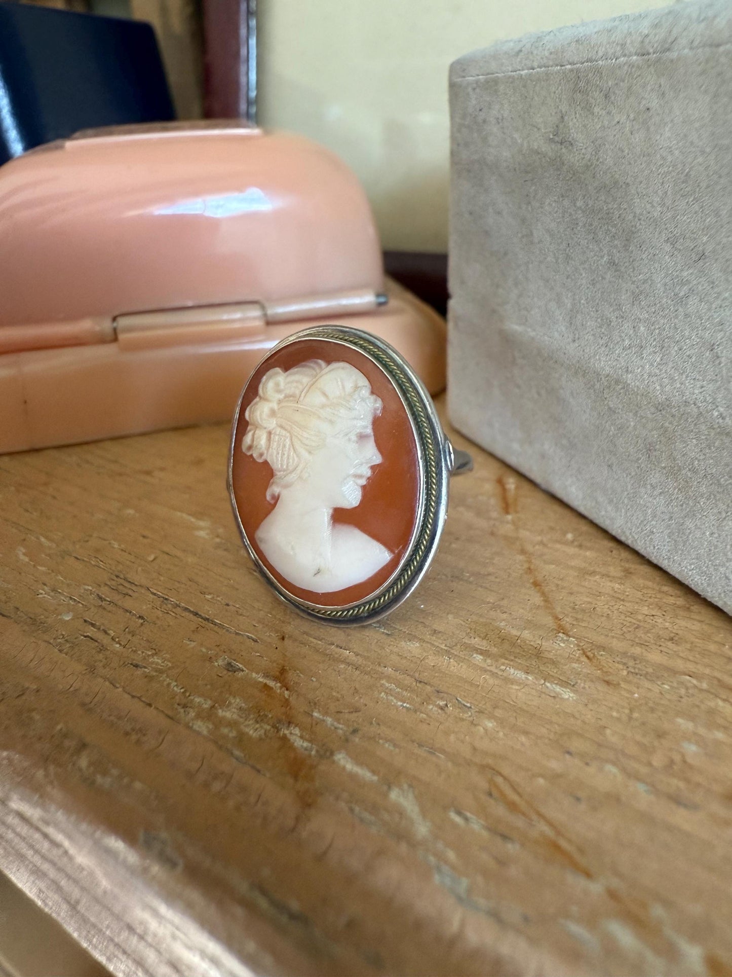 1950'S Mid Century Sterling Silver Shell Cameo Ring