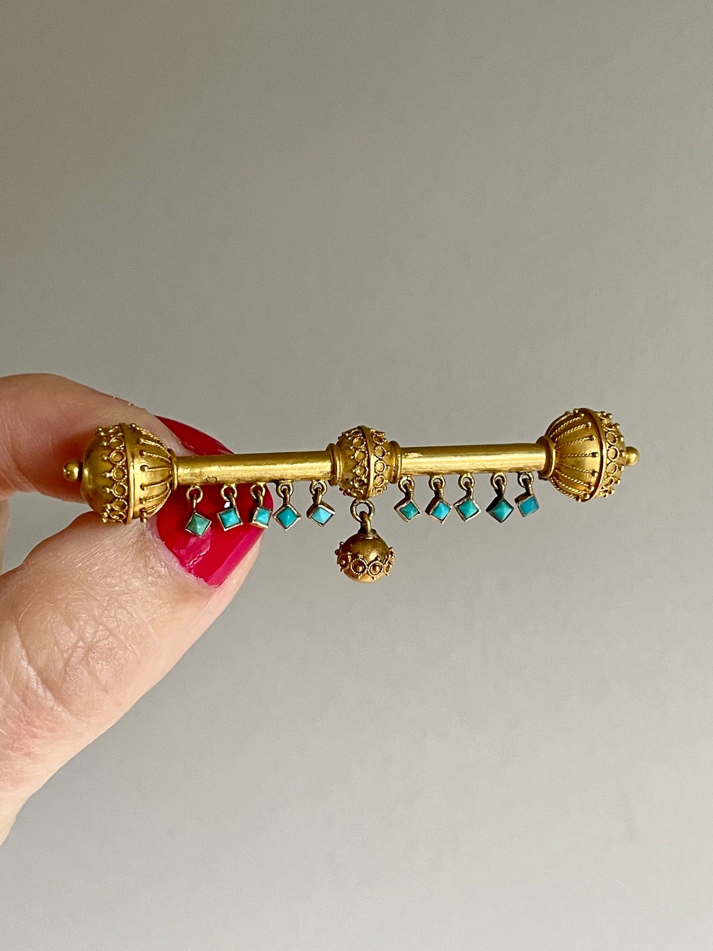 c1880 Demi Parure Victorian 14K Yellow Gold Turquoise Earrings and Brooch