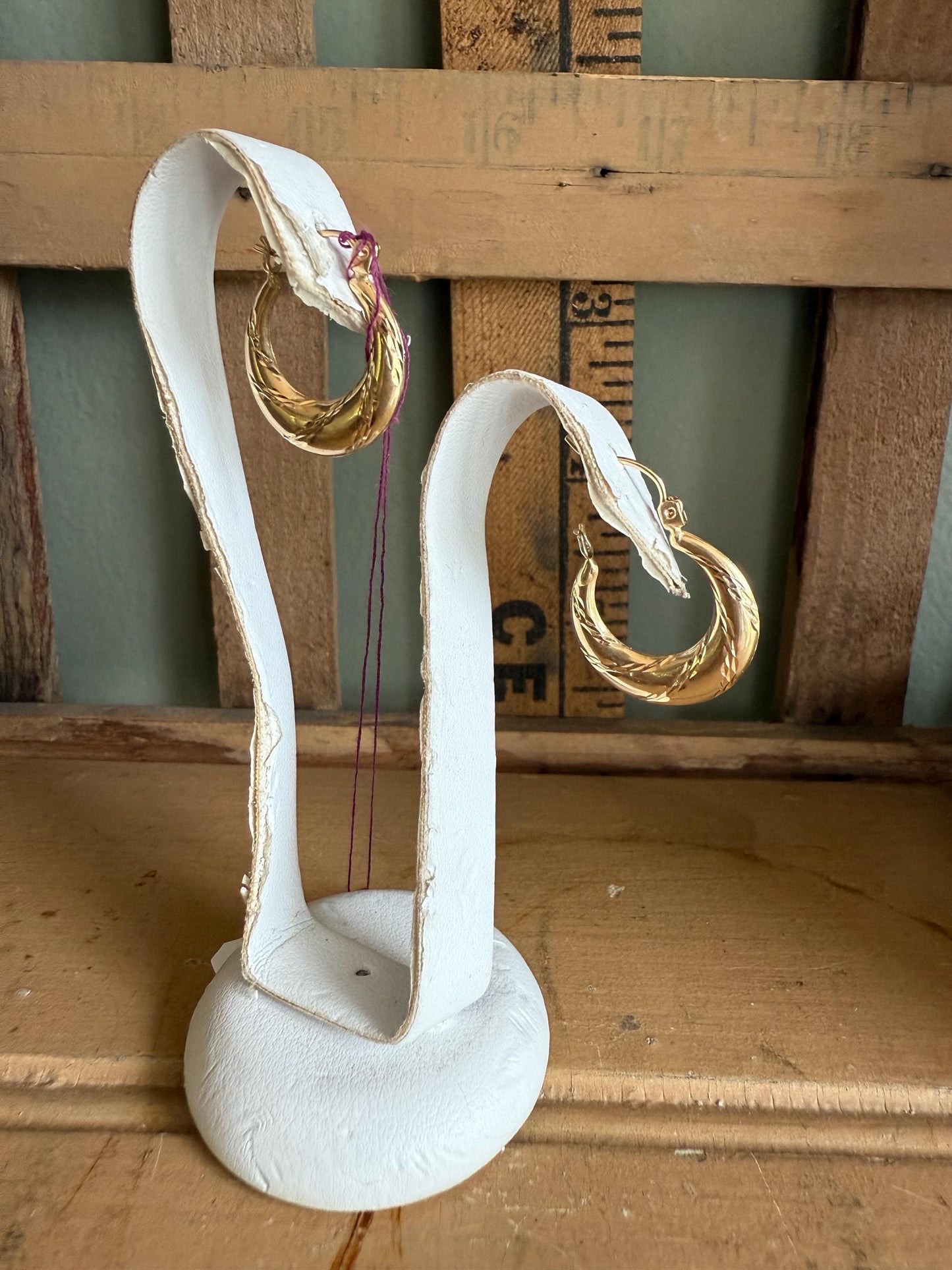 Vintage 14K Yellow Gold Hoop Earrings with Engraved Details