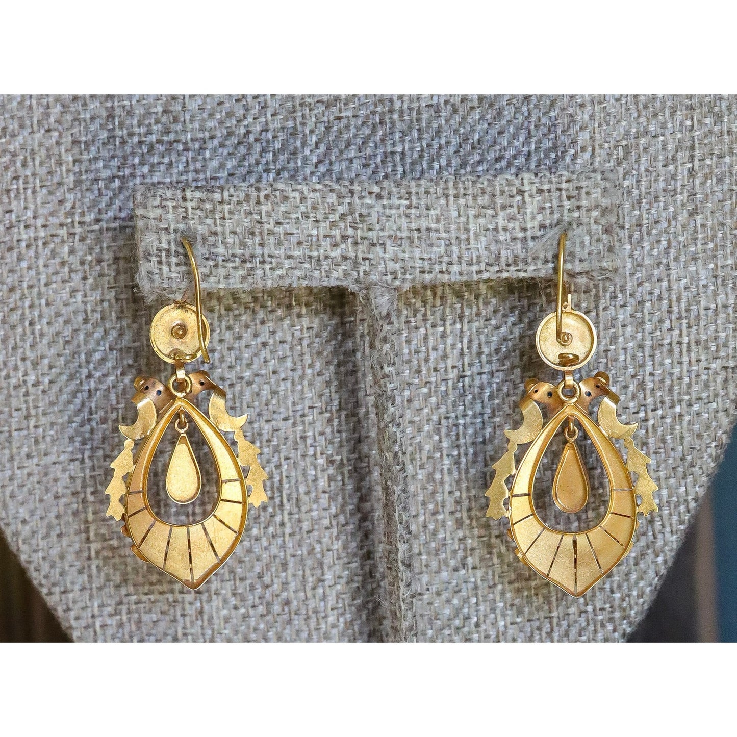 Antique Victorian 14K Yellow Gold Turquoise Set Dangle Earrings