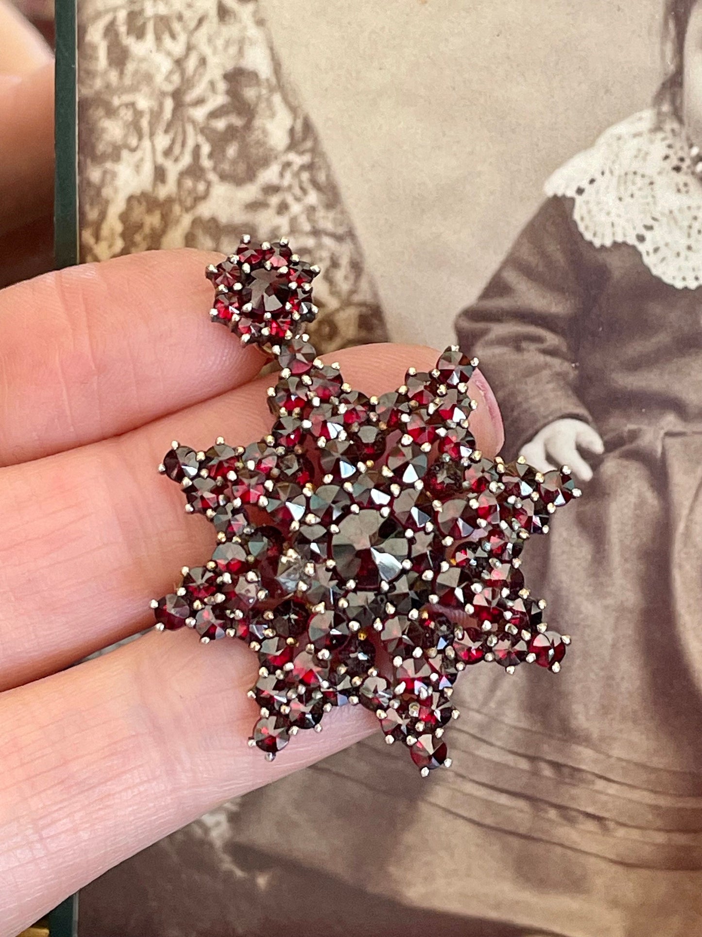 Antique Bohemian Cut Garnet Brooch Pendant