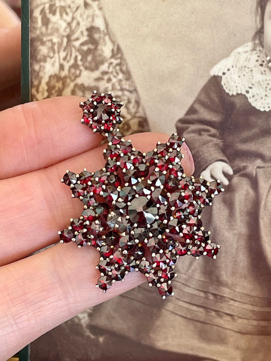 Antique Bohemian Cut Garnet Brooch Pendant