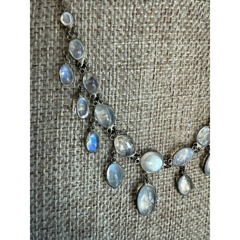 An Antique Silver Set Moonstone Edwardian Period Necklace