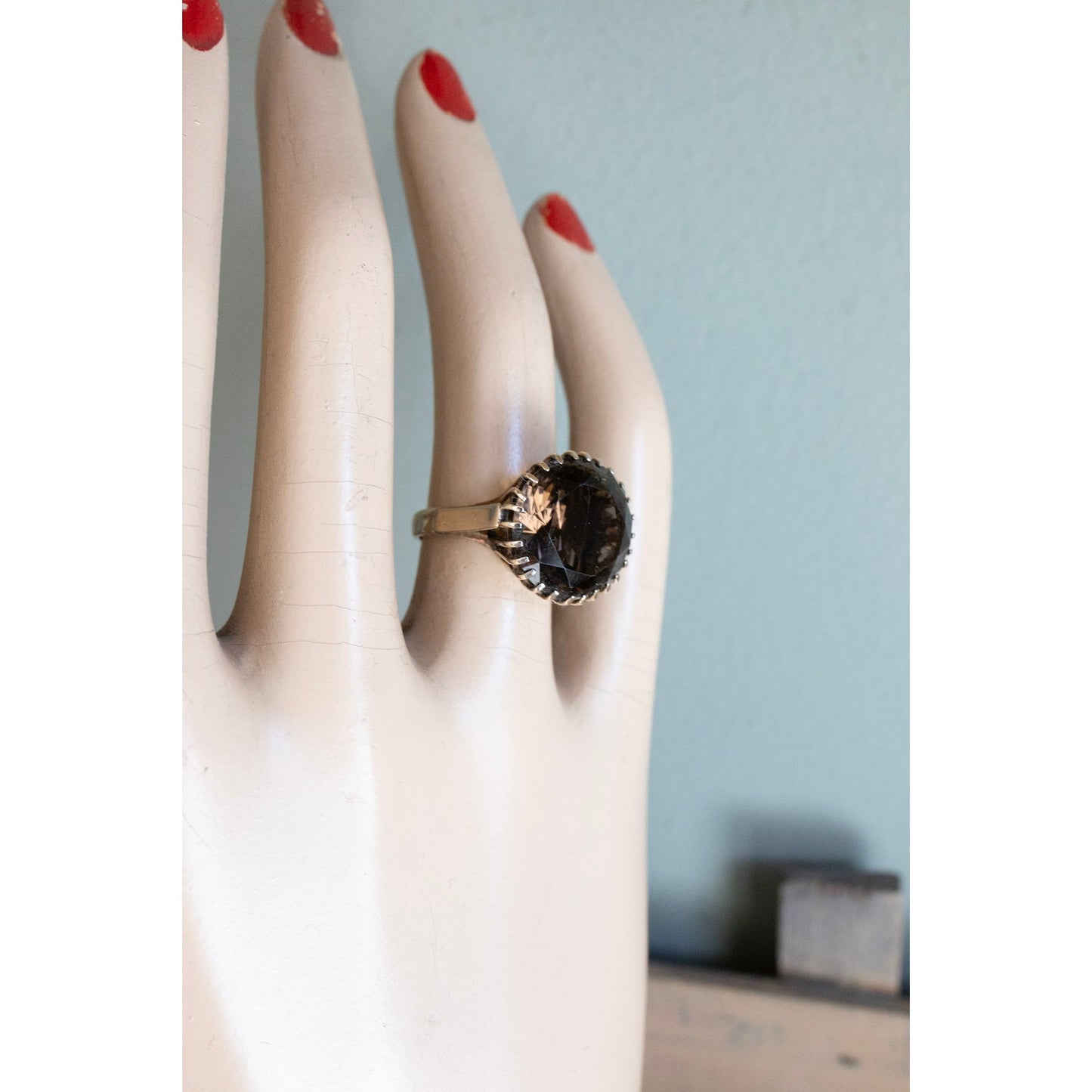 Vintage 1960's 14K Yellow Gold Smoky Quart Statement Ring