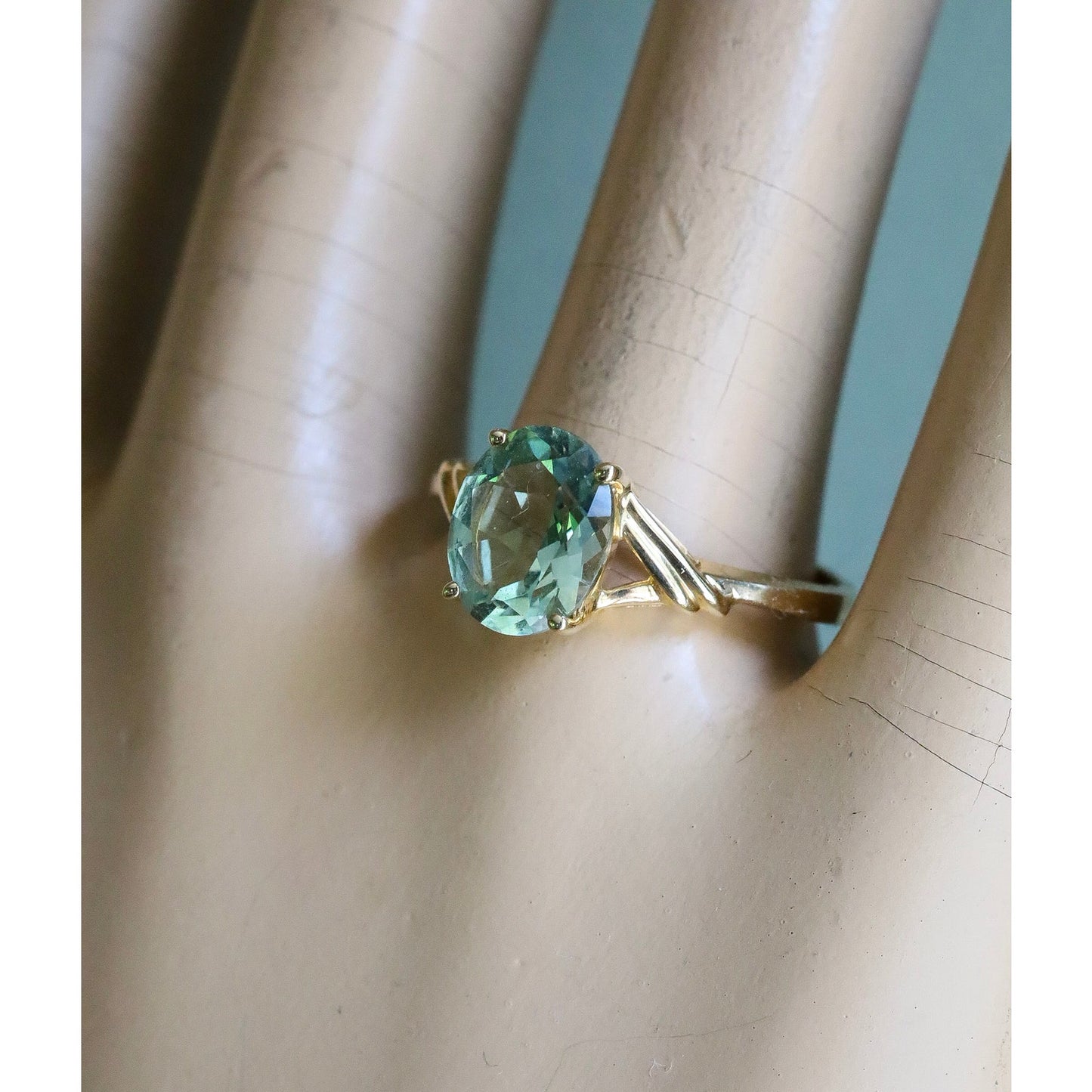 14K Yellow Gold Prasiolite Green Amethyst Ring
