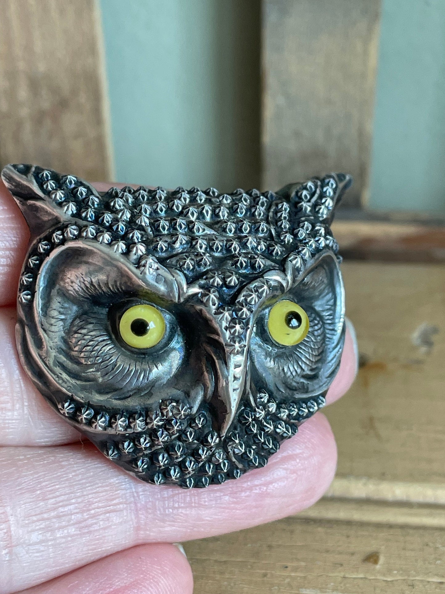 Rare Antique Sterling Silver Large Owl Brooch