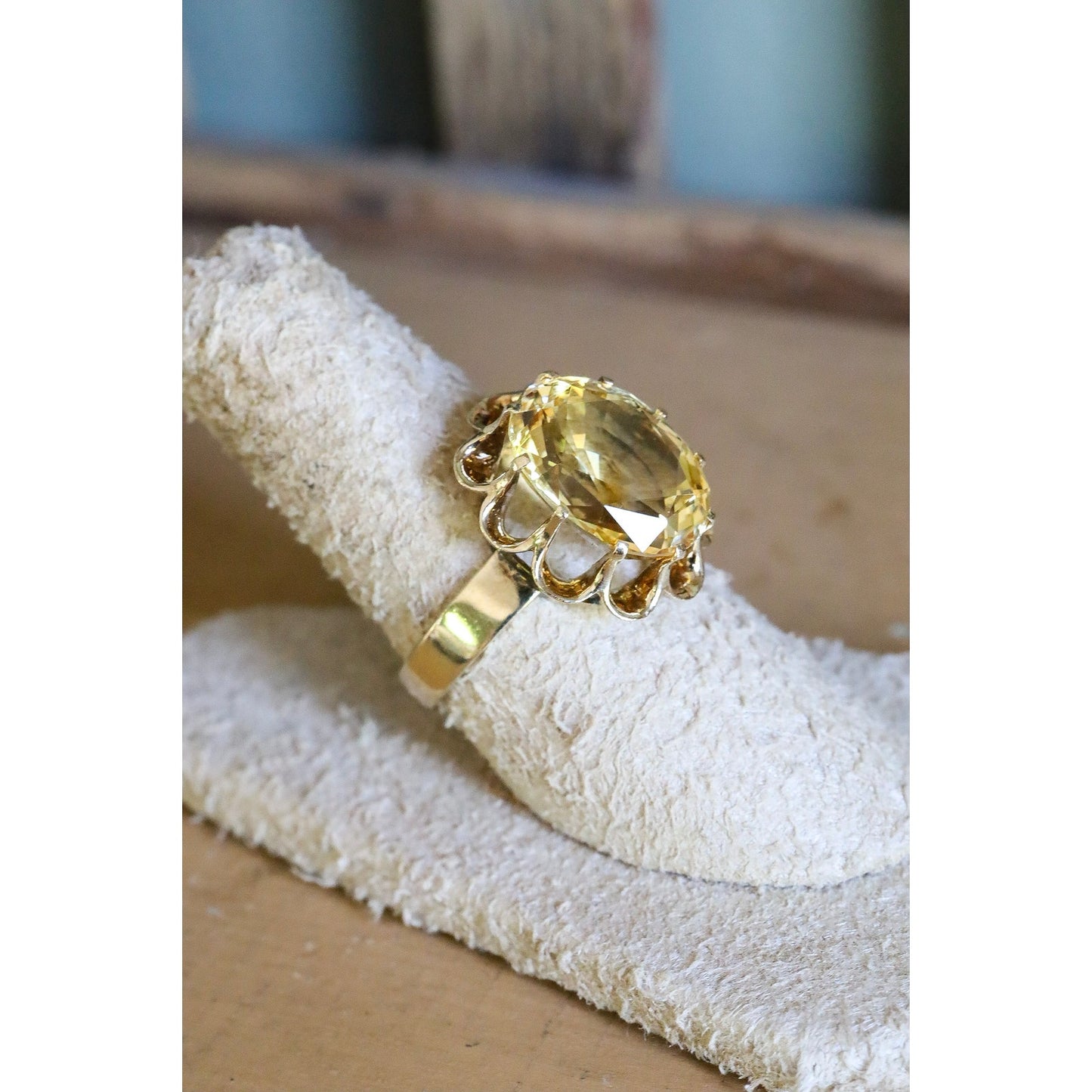 1960's 18K Yellow Gold Oval Cut Sunshine Yellow Citrine Cocktail Ring