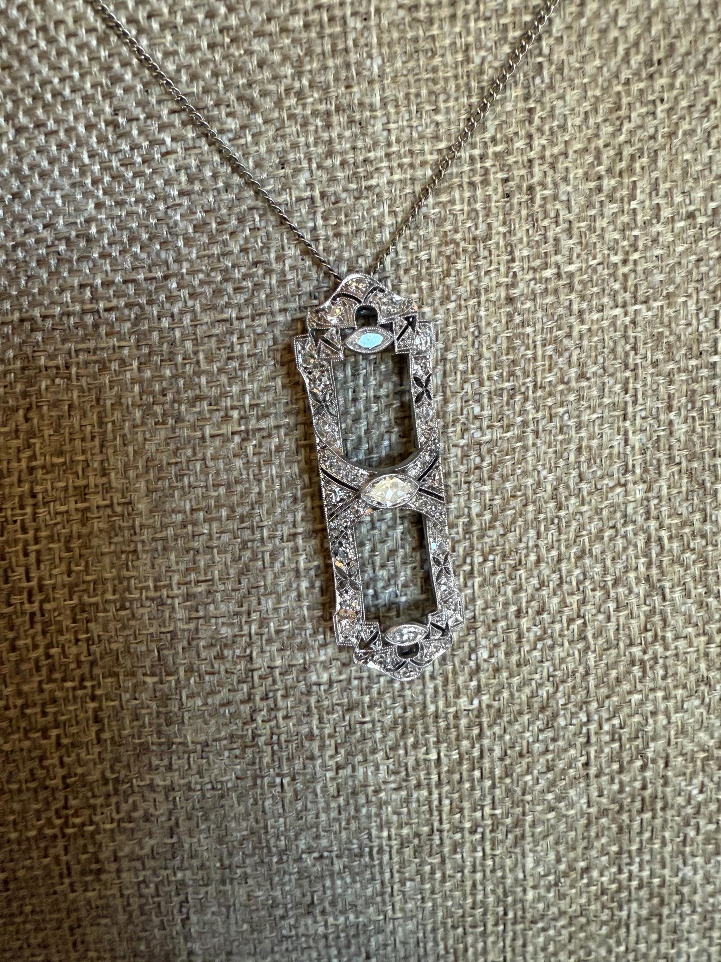 Art Deco Platinum Diamond Converted Brooch to Pendant -You Can Wear Two Ways