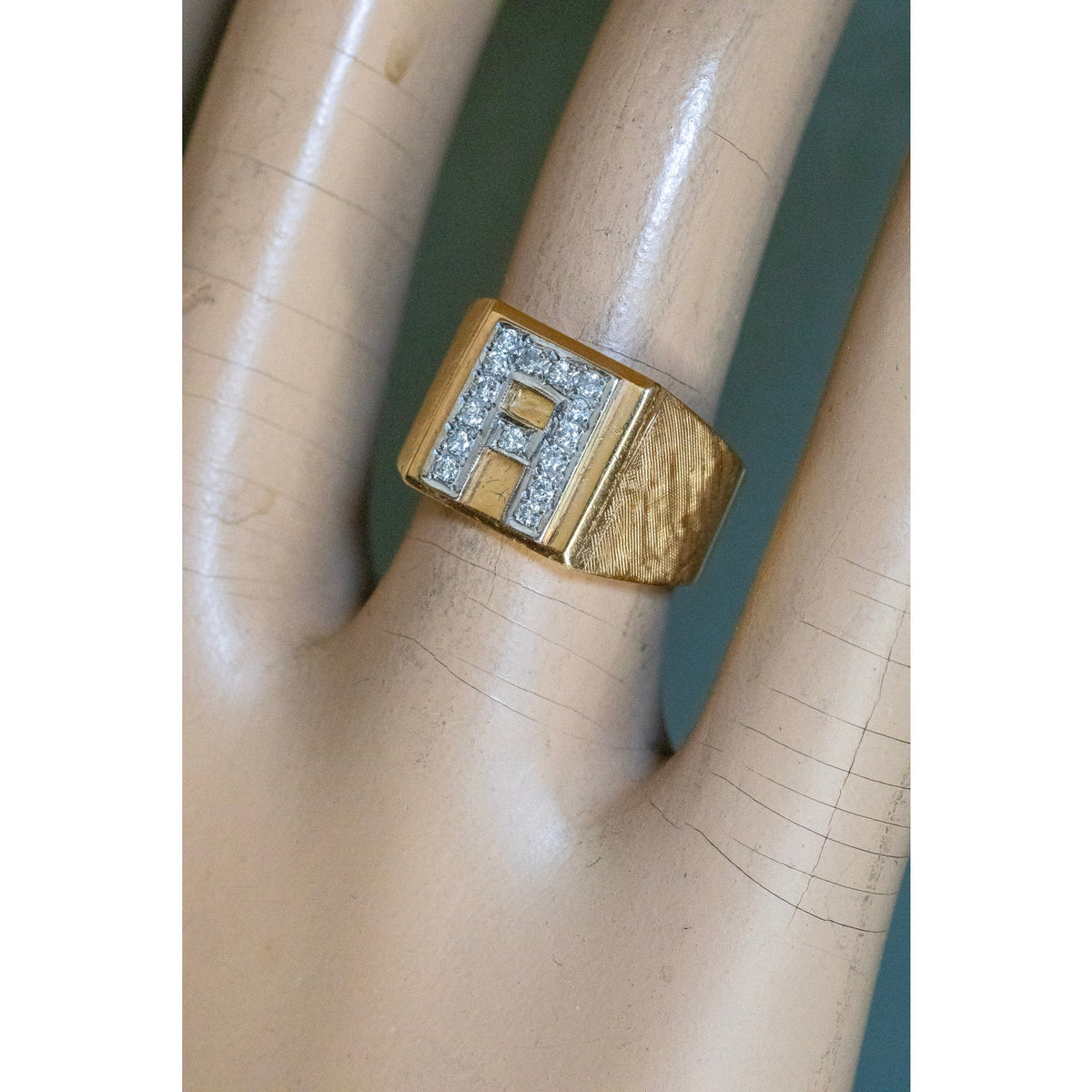 Mid Century 1950's 14K Yellow Gold with Diamond Set A Initial Ring